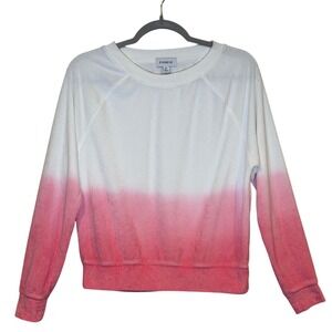 Evereve Womens Sweatshirt White Pink Ombre‎ XS Raglan Sleeve Pullover Soft Blend